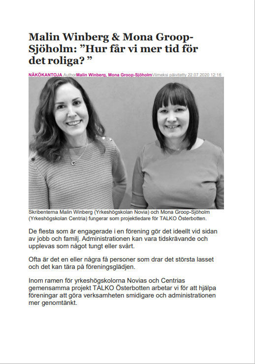 TALKO Österbotten artikel hur får vi mer tid för det roliga